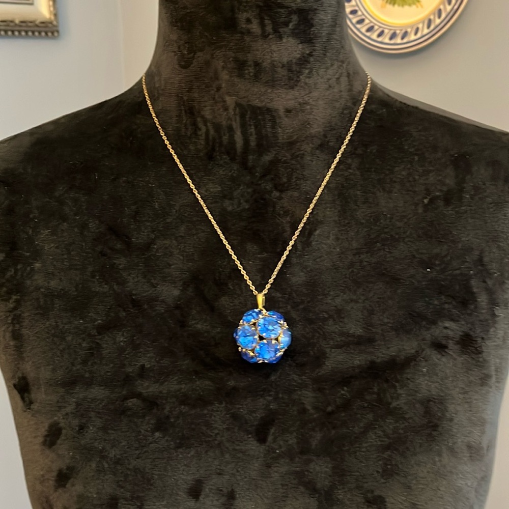 Cobalt Blue Czech Glass Faceted Sphere Pendant Necklace